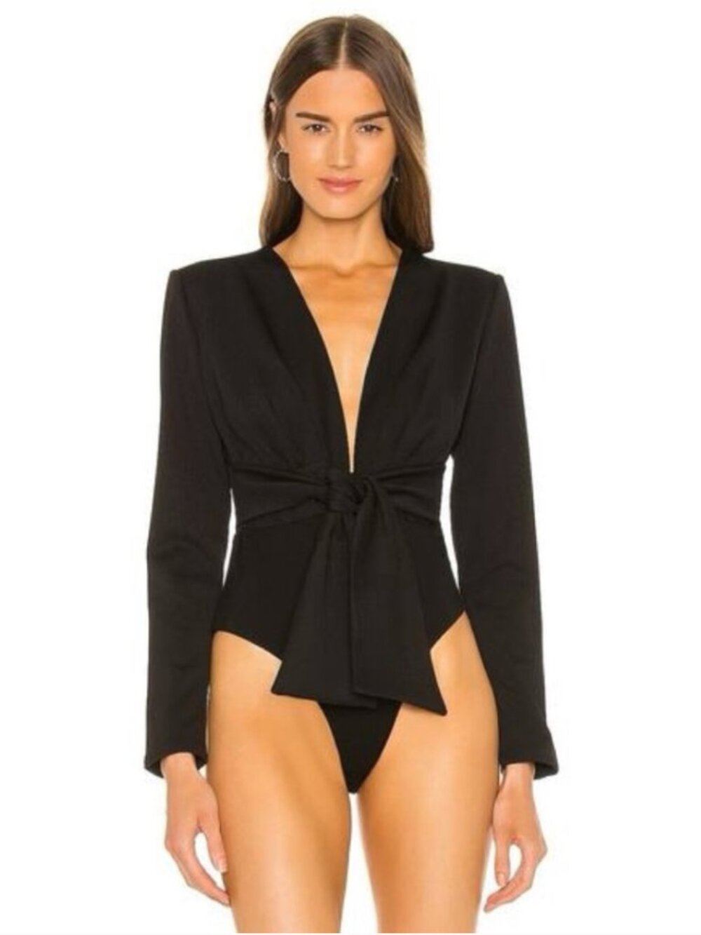 Bardot Black Long Sleeve Draped Wrap Bodysuit Size 10/L